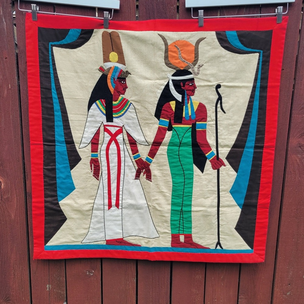 Vintage Egyptian Khayamiya Applique Wall Hanging Nefertari Handmade Art 34x35